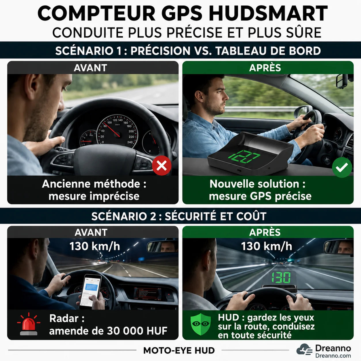 Affichage tête haute (HUD) GPS automobile Compteur de vitesse numérique